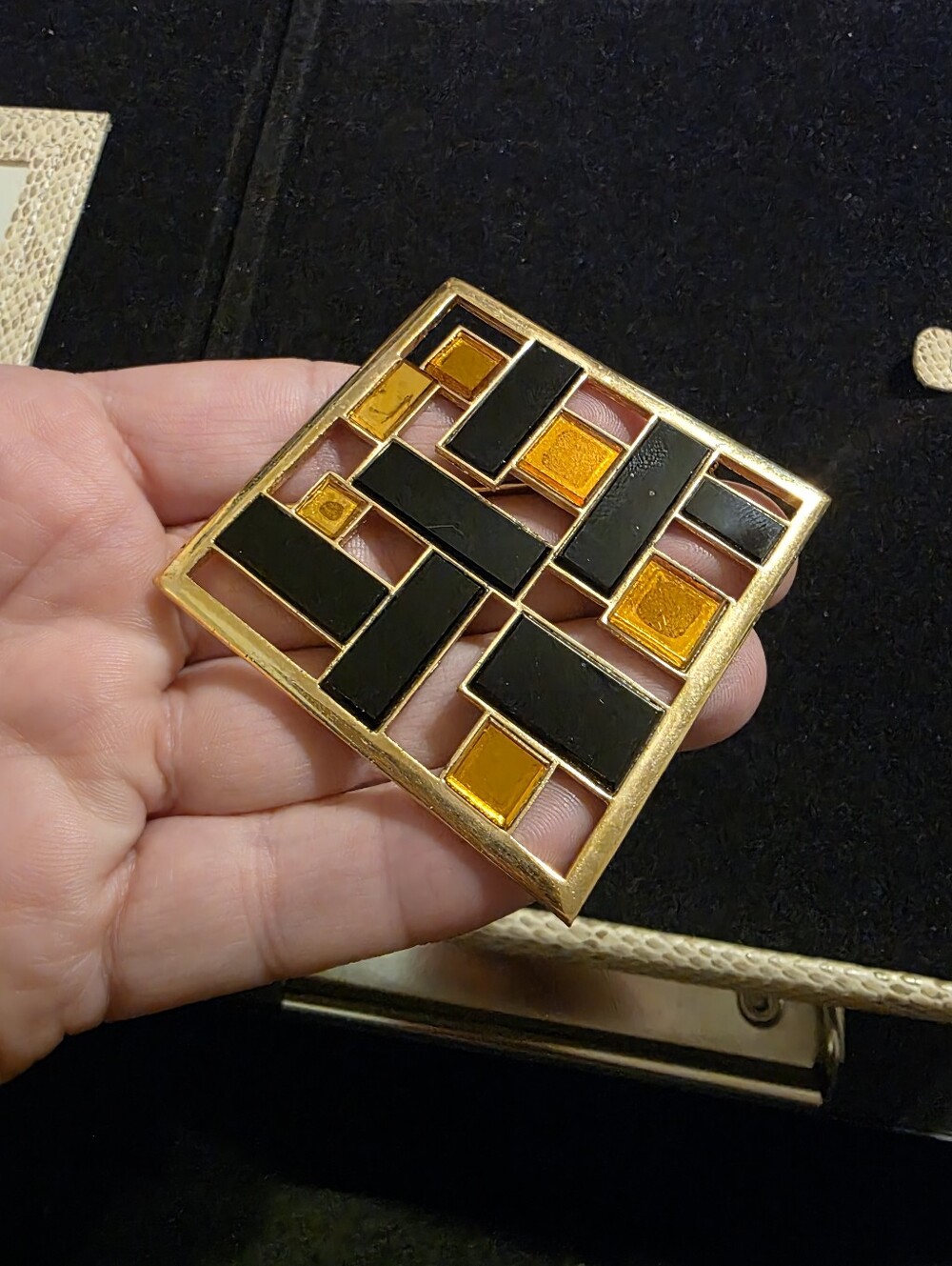 RARE VTG Trifari "Mirrored Mosaics" Geometric Brooch - 1960s Modernist Statement
